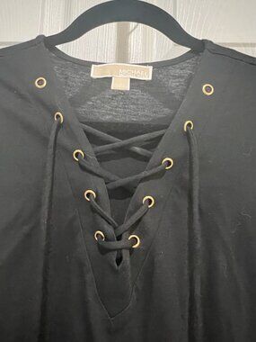 ☀️ Michael Kors Black Lace-Up Grommet Top 3/4 Sleeve
